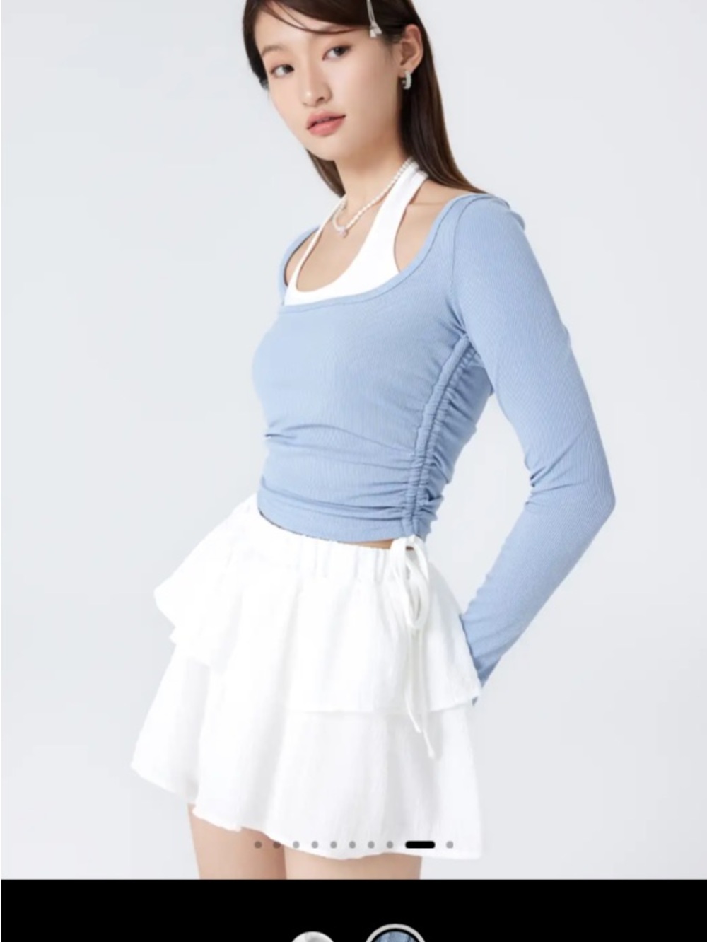 Cider size small scoop neckline side drawstring detailed crop top blue&white EUC